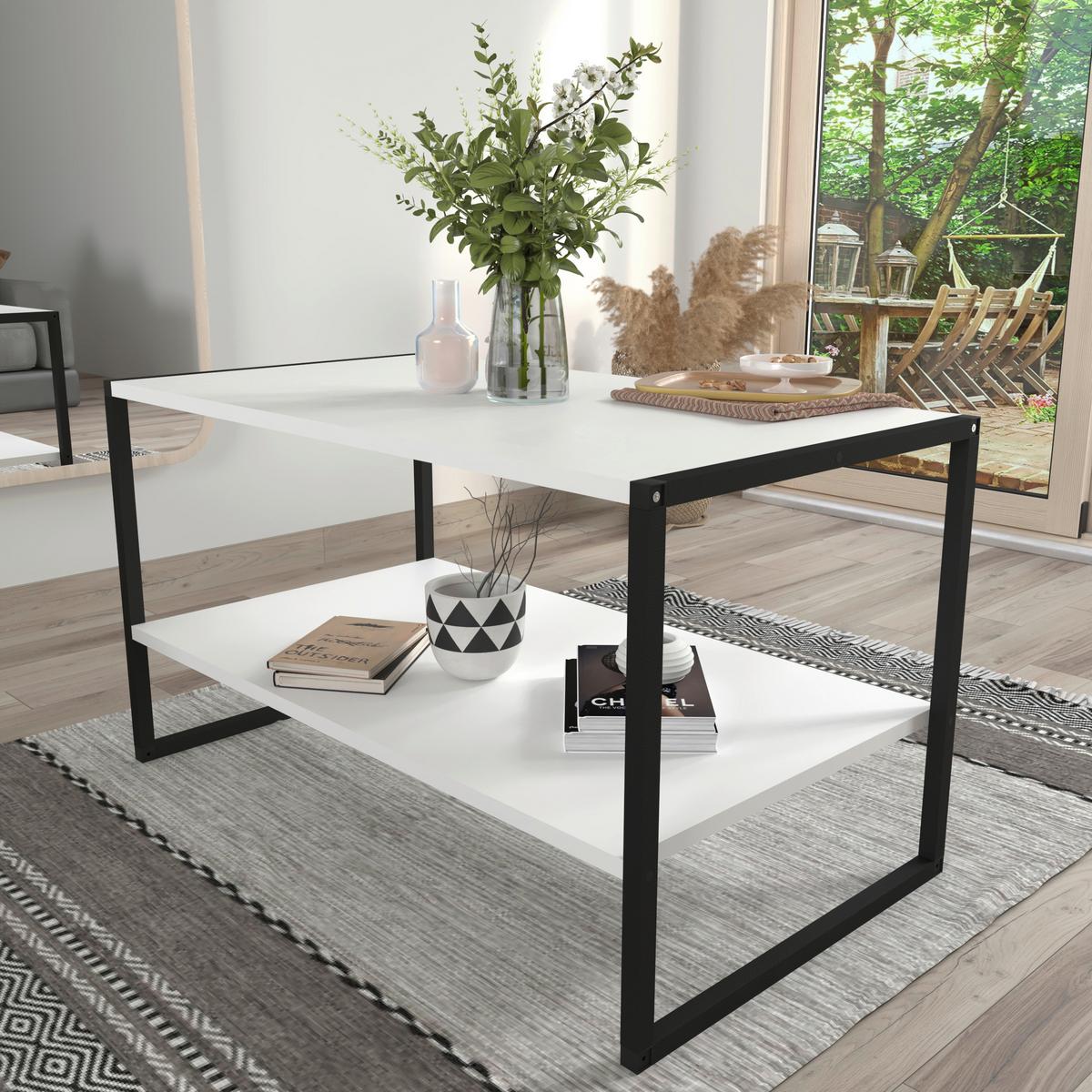 Couchtisch Insasi Weiß Schwarz - Schwarz/Weiß, Design, Holzwerkstoff/Metall (90/50/50cm) - MID.YOU