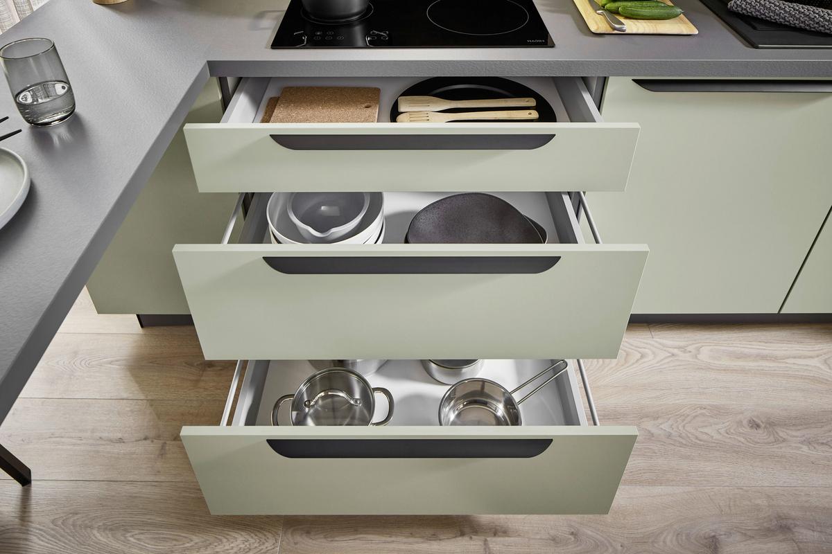 Eckküche Clean - Salbeigrün/Anthrazit, MODERN, Holzwerkstoff (238,8/120cm) - Express-Kuechen