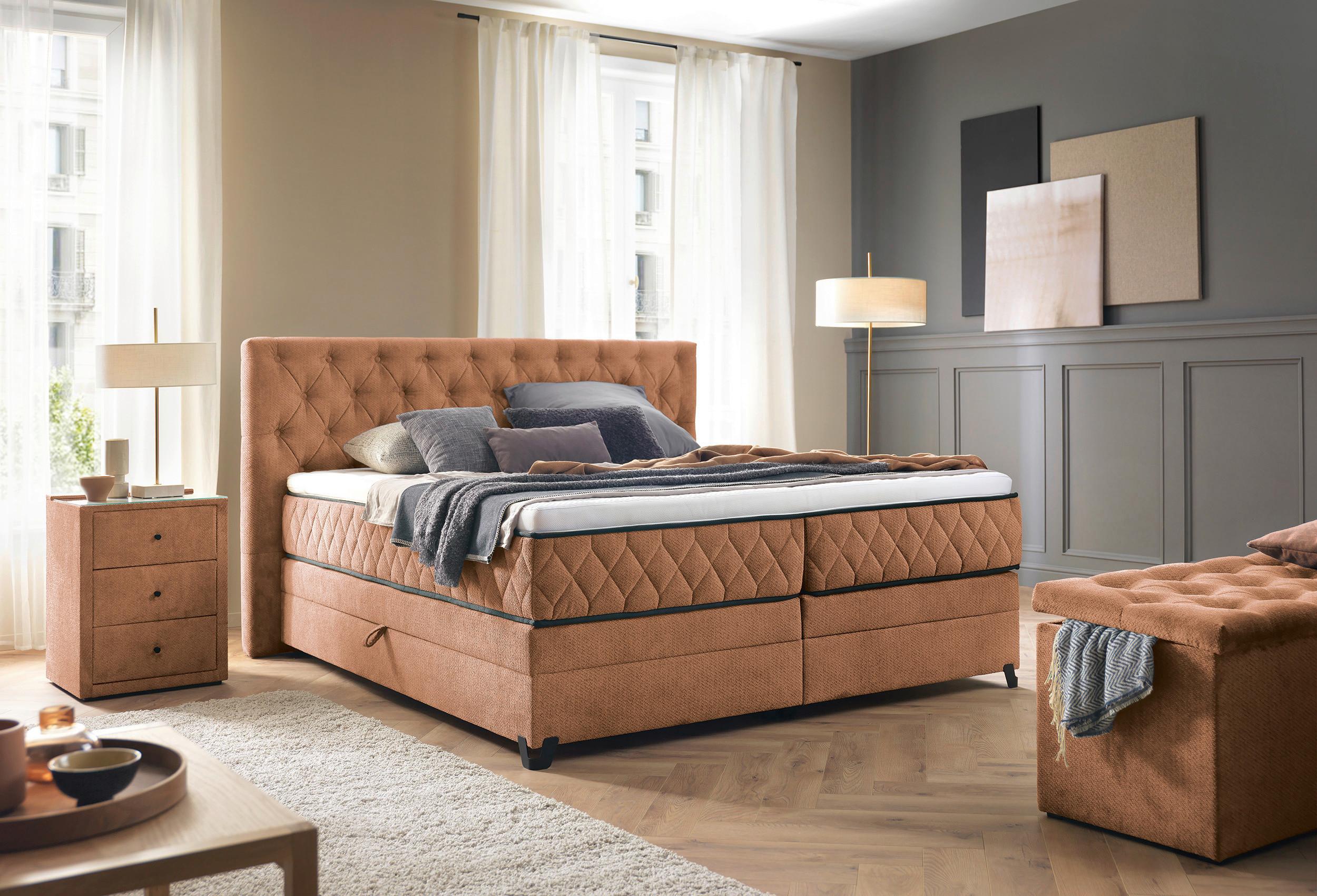 Boxspringbett Carmen A Braun 160x200 Cm - Türkis/Braun, KONVENTIONELL, Holz/Holzwerkstoff (160/200cm) - James Wood