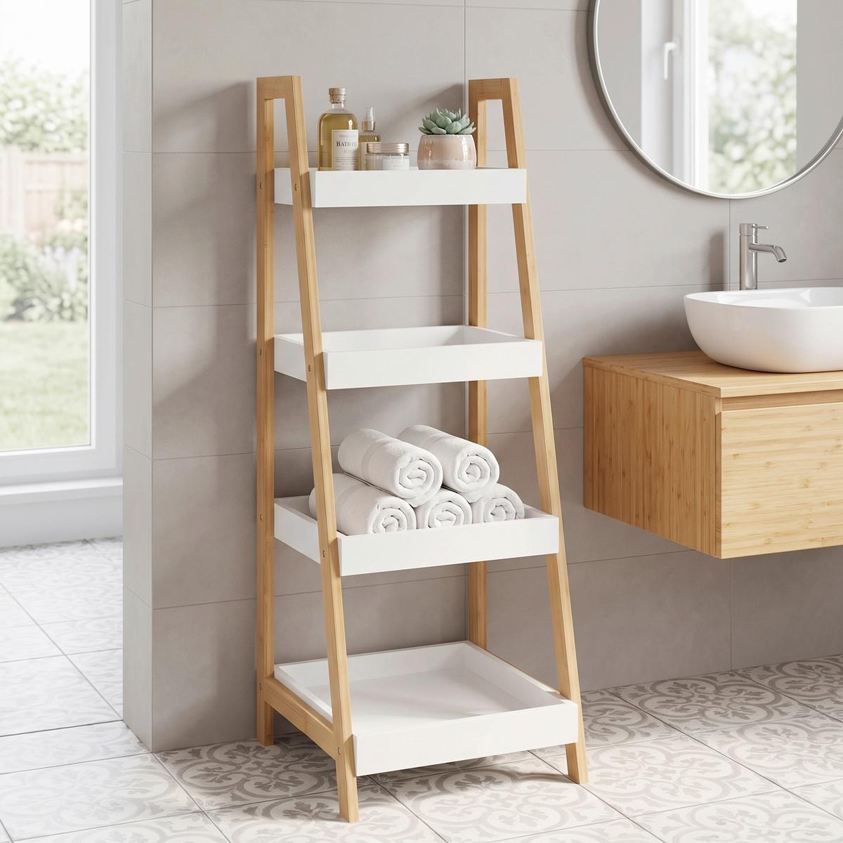 REGAL LIANE 4 - Naturfarben/Weiß, MODERN, Naturmaterialien/Holzwerkstoff (34/98/35cm)