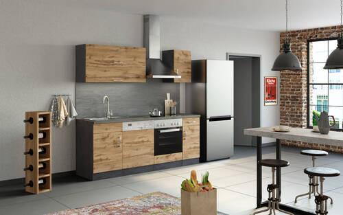 Küchenzeile Sorrento ohne Geräte B: 210 cm Eichefarben - Schieferfarben/Eiche Wotan, MODERN, Holzwerkstoff (210cm) - Held