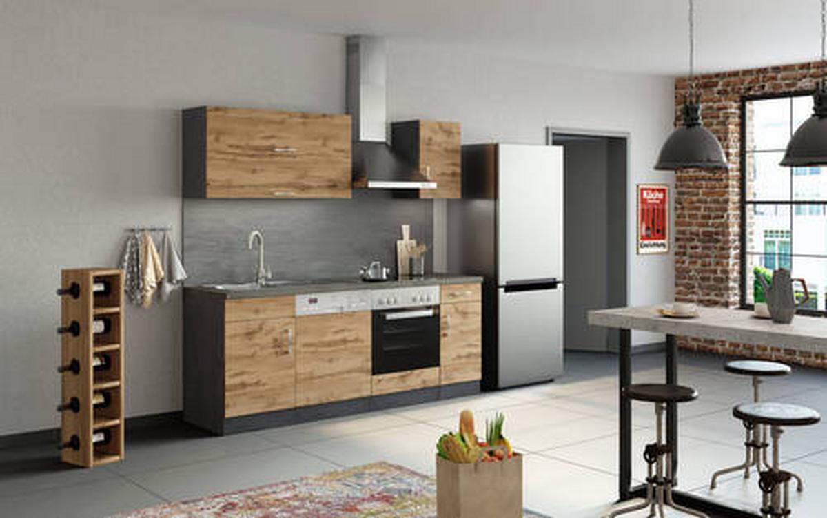 Küchenzeile Sorrento ohne Geräte B: 210 cm Eichefarben - Schieferfarben/Eiche Wotan, MODERN, Holzwerkstoff (210cm) - Held