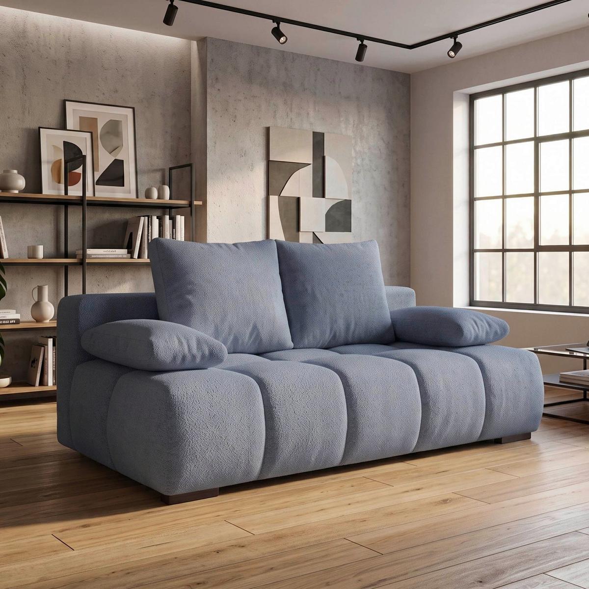 Boxspringová pohovka BOB, modrá ženilka - modrá/čierna, Konventionell, kompozitné drevo/textil (209/105cm) - Based
