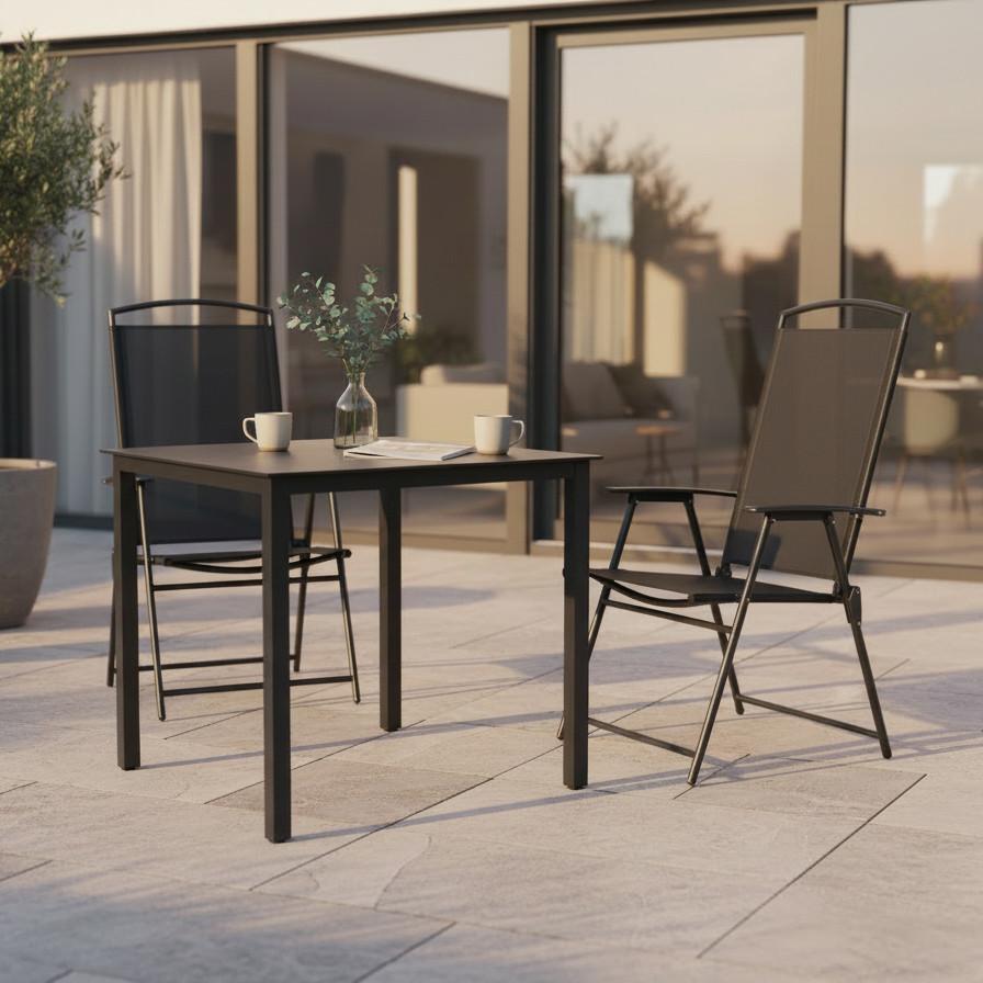 Gartenmöbel Set 3-tlg Aus Metall/glas - Anthrazit/Schwarz, Basics, Glas/Metall (80/80/76cm) - Gardenson