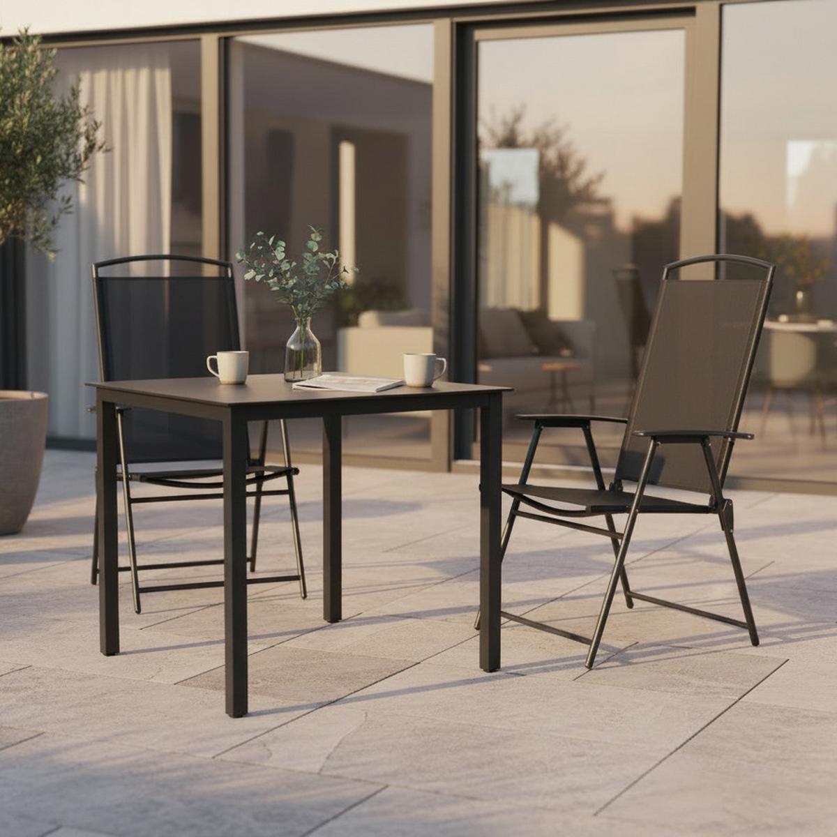 Gartenmöbel Set 3-tlg Aus Metall/glas - Anthrazit/Schwarz, Basics, Glas/Metall (80/80/76cm) - Gardenson