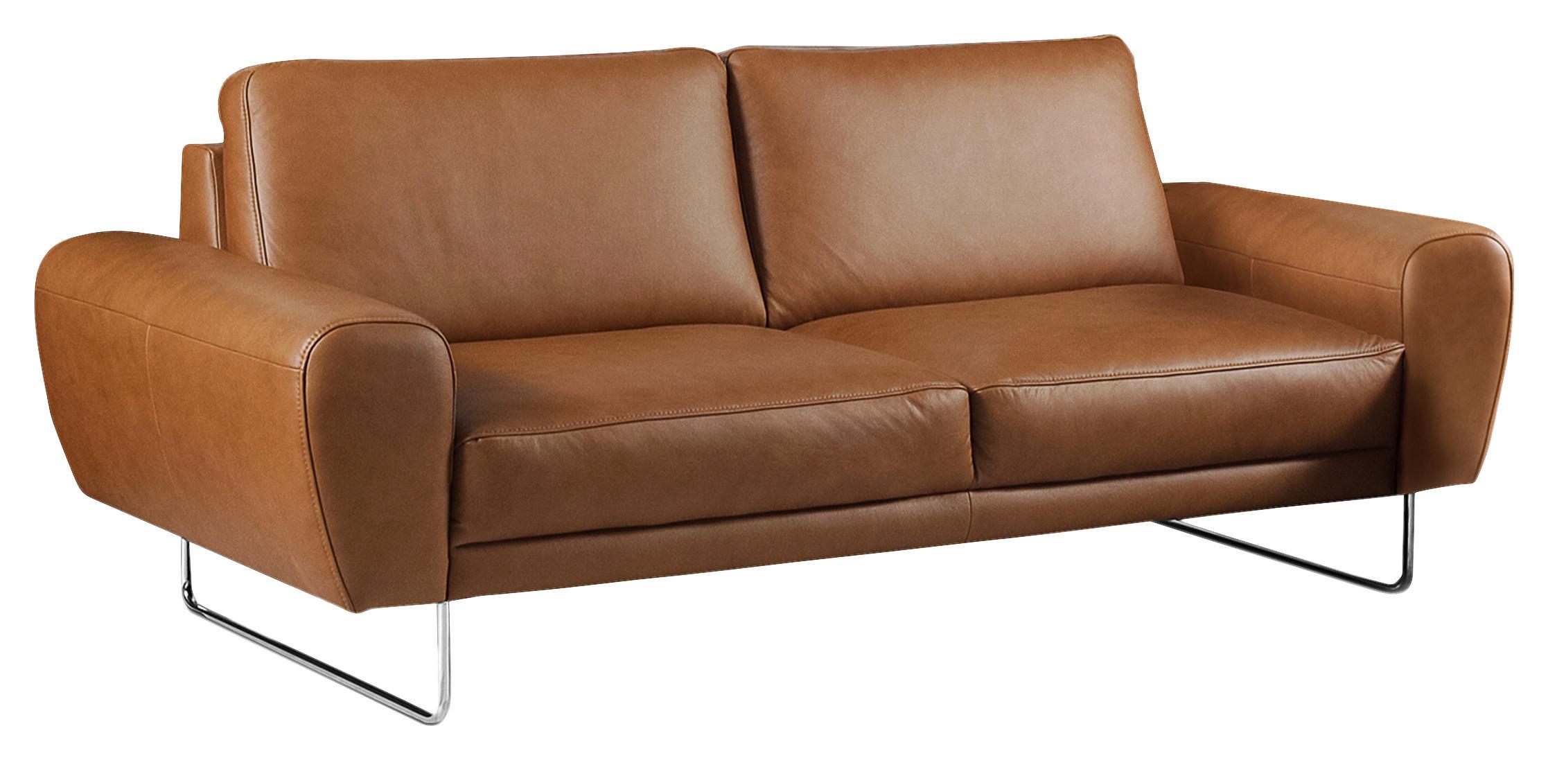 Ecksofa Spring Cognac Chrom B: 177 cm - Chromfarben/Cognac, Design, Leder (177/85/92cm) - Livetastic