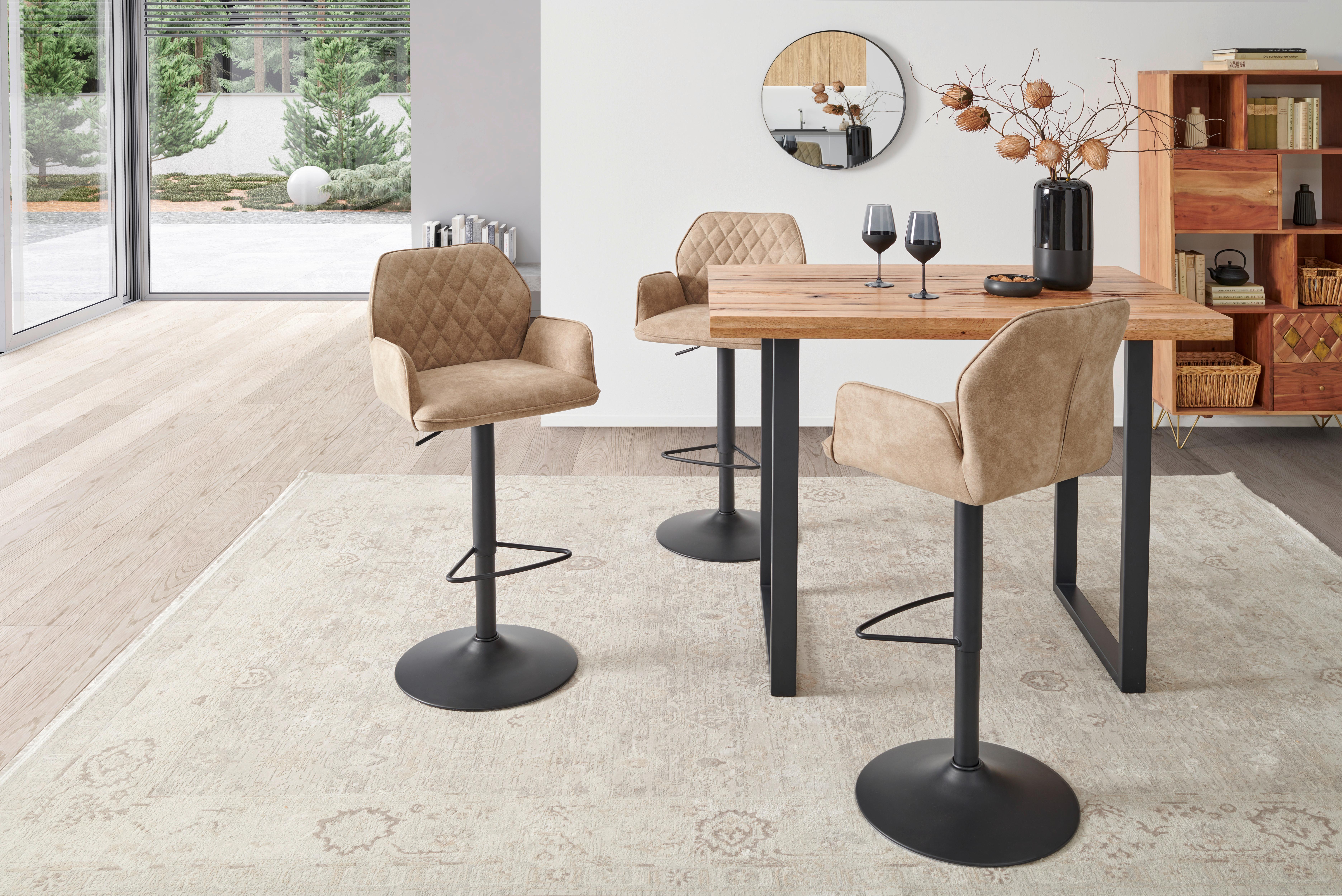Barhocker höhenverstellbar mit Lehne Wanda Webstoff Beige - Beige/Schwarz, KONVENTIONELL, Textil/Metall (51/90-111/52cm) - MID.YOU