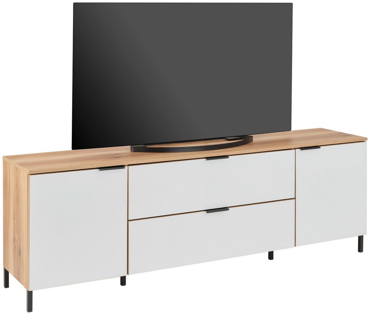 Tv-lowboard Austin 180 Cm Eichefarben/glasfront Weiß - Eichefarben/Schwarz, Trend, Glas/Holzwerkstoff (180/63/40cm)