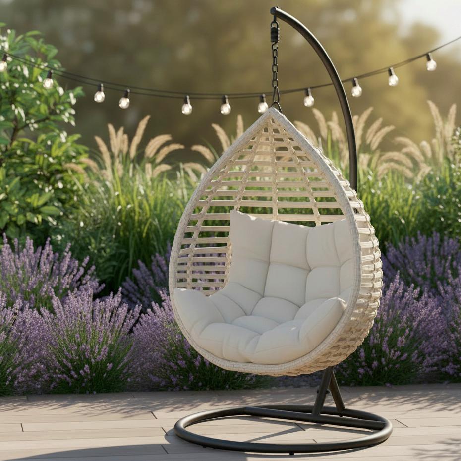 ZÁVESNÉ KRESLO NANCY - krémová/tmavosivá, Modern, kov/textil (105/196/120cm) - Bessagi Garden