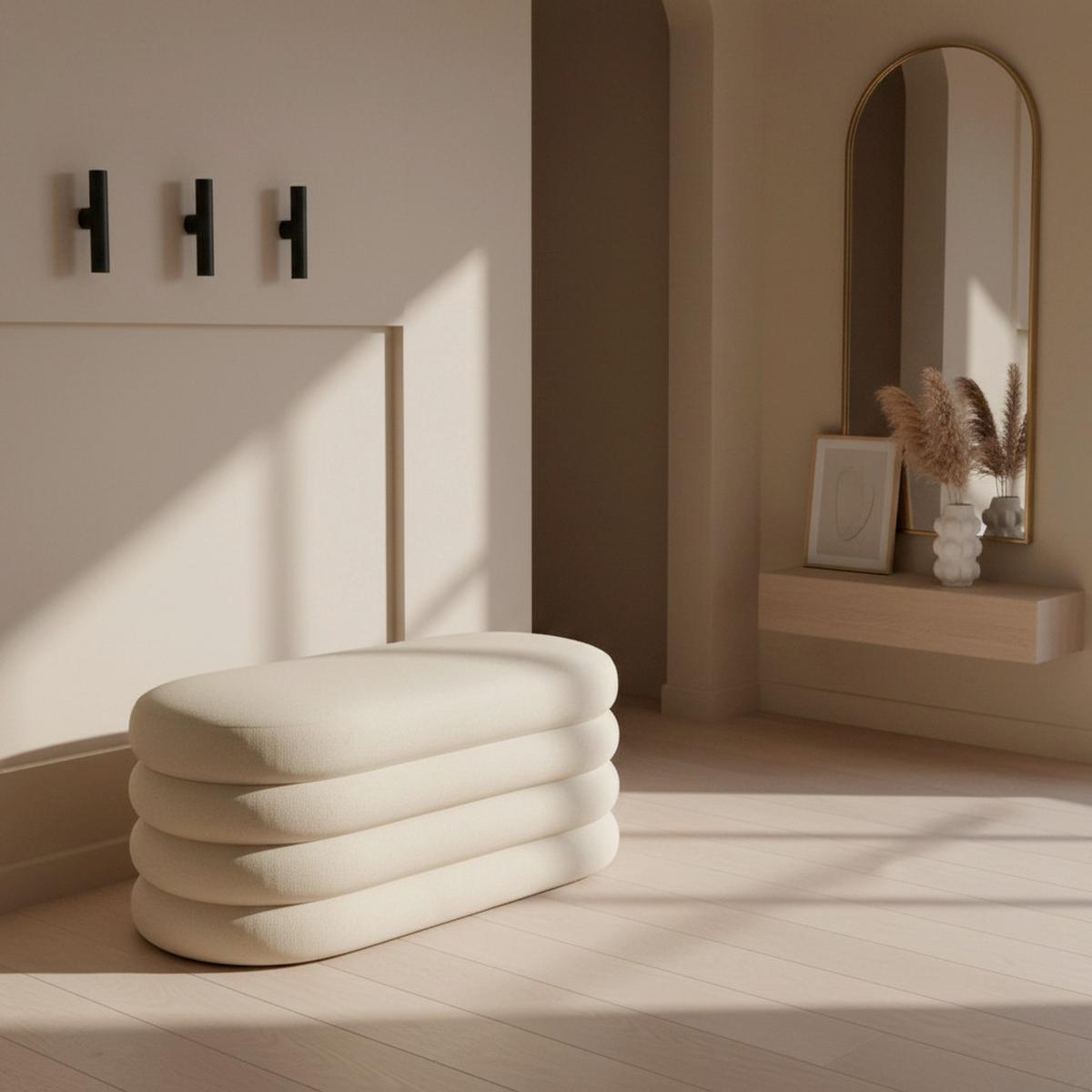 Taburetová lavice LORENA polstrovaná, béžová - béžová, Moderní, dřevo/textil (110/47/45cm) - Bessagi Home