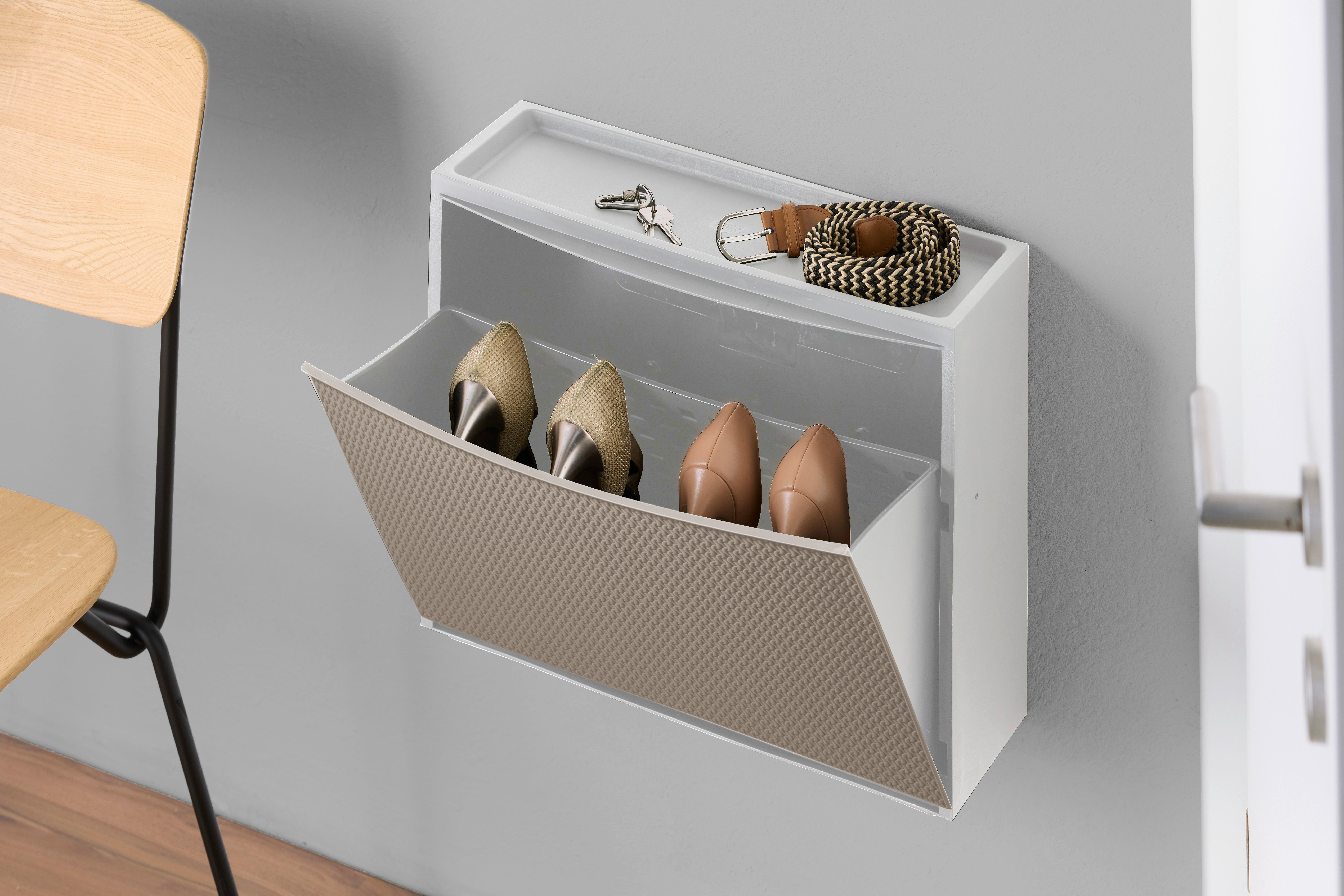 Schuhkipper Strick 2-3 Paare Taupe/Weiß B: 16 cm - Taupe/Weiß, Basics, Kunststoff (51,5/16/39cm)