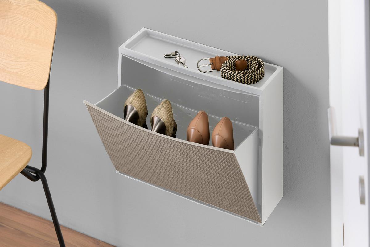 Schuhkipper Strick 2-3 Paare Taupe/weiß B: 16 Cm - Taupe/Weiß, Basics, Kunststoff (51,5/16/39cm)