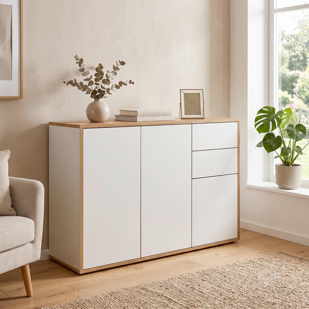 Komoda Salia, š: 110 cm - bílá/černá, Design, kompozitní dřevo/plast (110/74/33cm) - MID.YOU