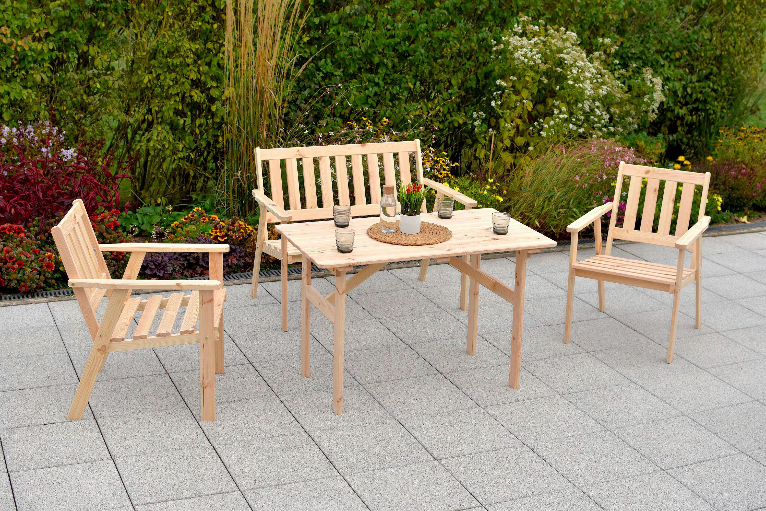 Gartenmöbel Set 4-Tlg Sylt Kiefer Echtholz - Naturfarben, MODERN, Holz - Gardenson