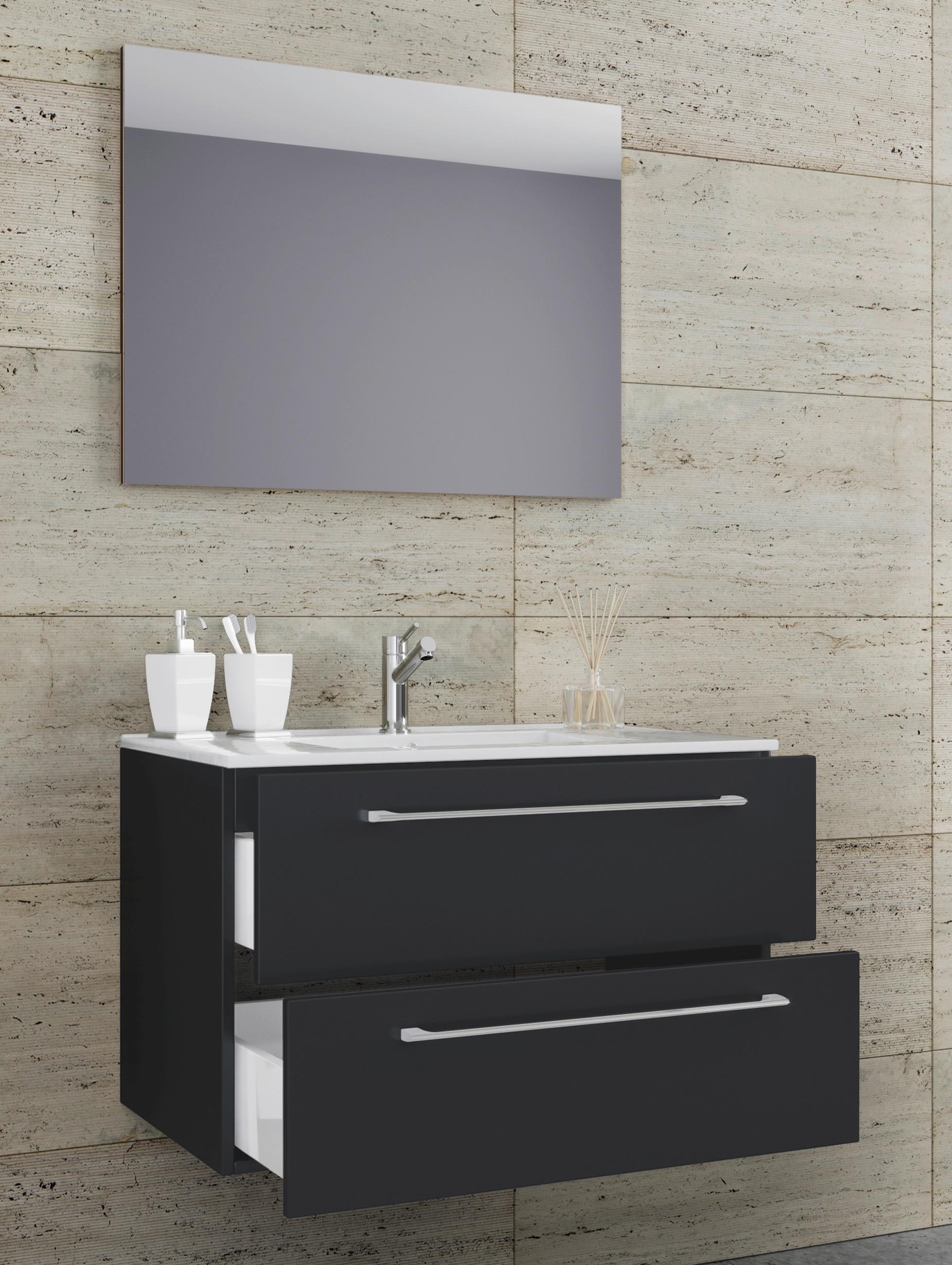 Badezimmer Badinos 3-Teilig Schwarz B: 80 cm - Schwarz/Weiß, MODERN, Keramik/Holzwerkstoff (80cm) - MID.YOU