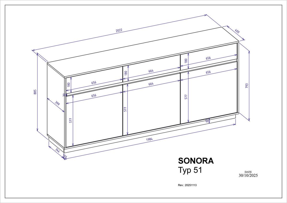 Buffet Sonora Kashmir/Eiche B: 202cm - Kaschmir/Eiche Artisan, Design, Holzwerkstoff (202/199/40cm) - MID.YOU