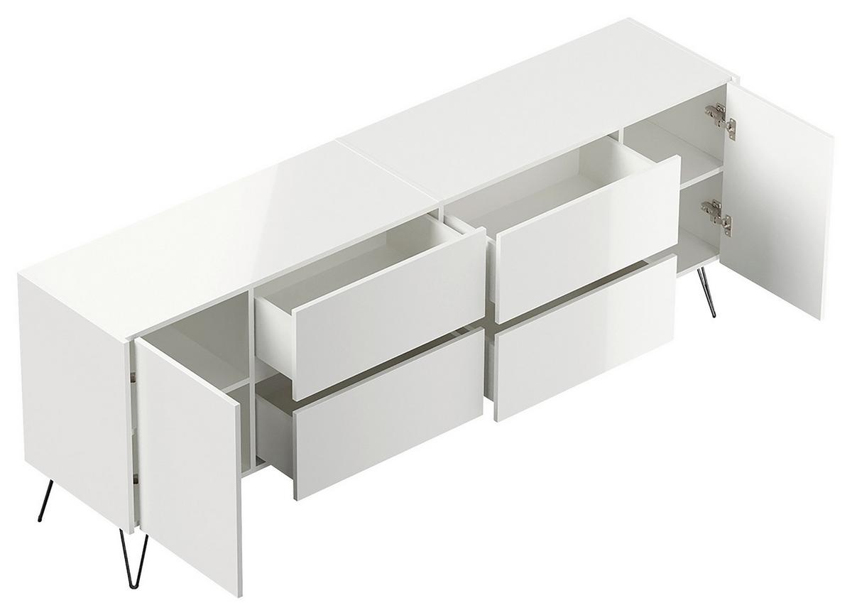 Sideboard Posseik Industrial Weiß B: 199 cm - Weiß Hochglanz/Schwarz, Design, Holzwerkstoff (199/75,8/42cm) - MID.YOU