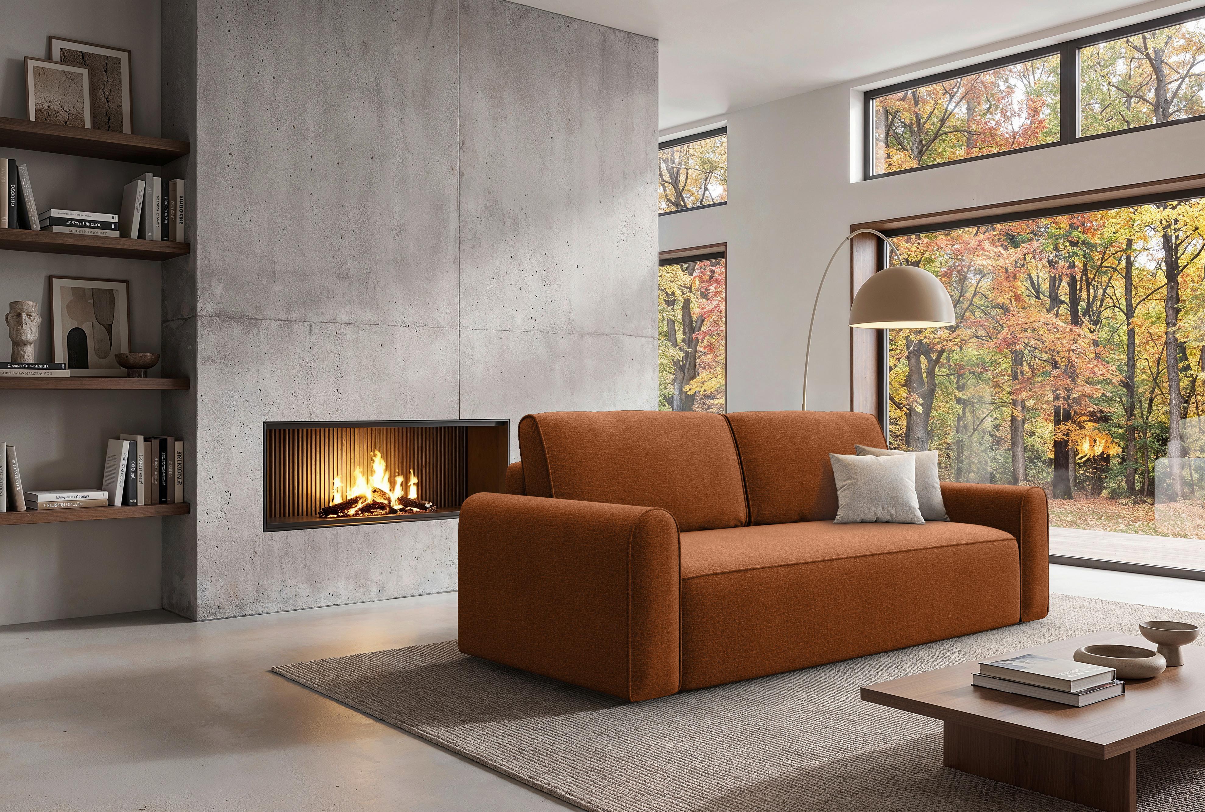 Schlafsofa Piemonte Terracotta B: 240cm - Terracotta/Schwarz, MODERN, Holz/Holzwerkstoff (240/92/103cm) - Livetastic