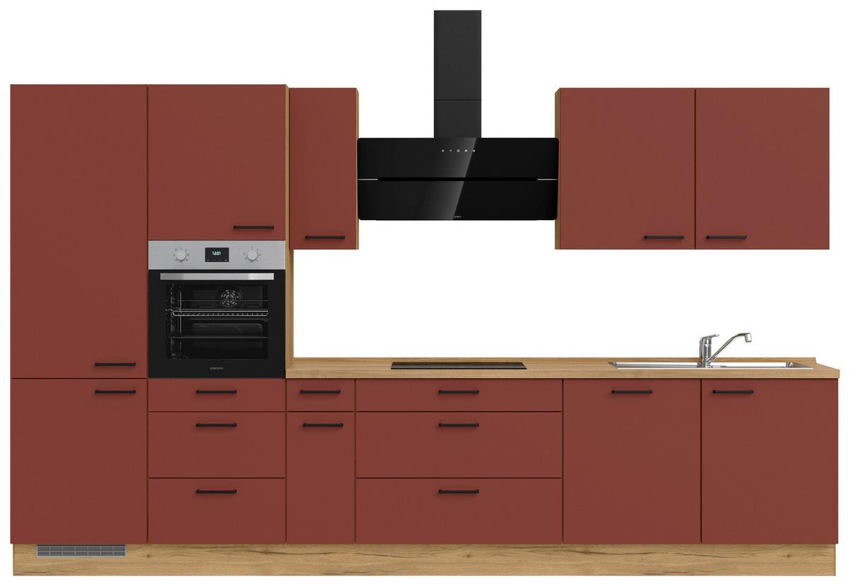 Küchenleerblock Easytouch High-Line, H12 Links - Eichefarben/Rot, MODERN, Holzwerkstoff (360cm) - Nobilia