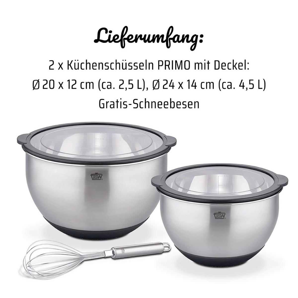 Rührschüsselset Primo Edelstahl, 3-teilig - Edelstahlfarben, Basics, Metall - GSW