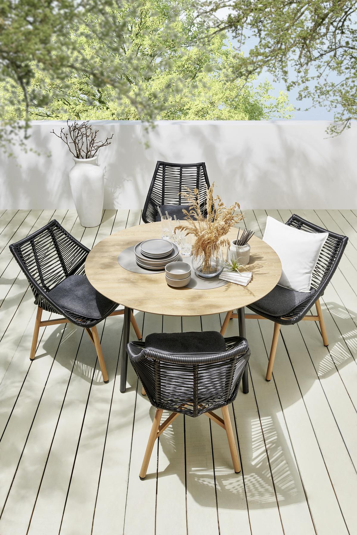 ZAHRADNÍ SESTAVA CARMELO -INT- - barvy teak/černá, Moderní, kov/textil - Premium Living