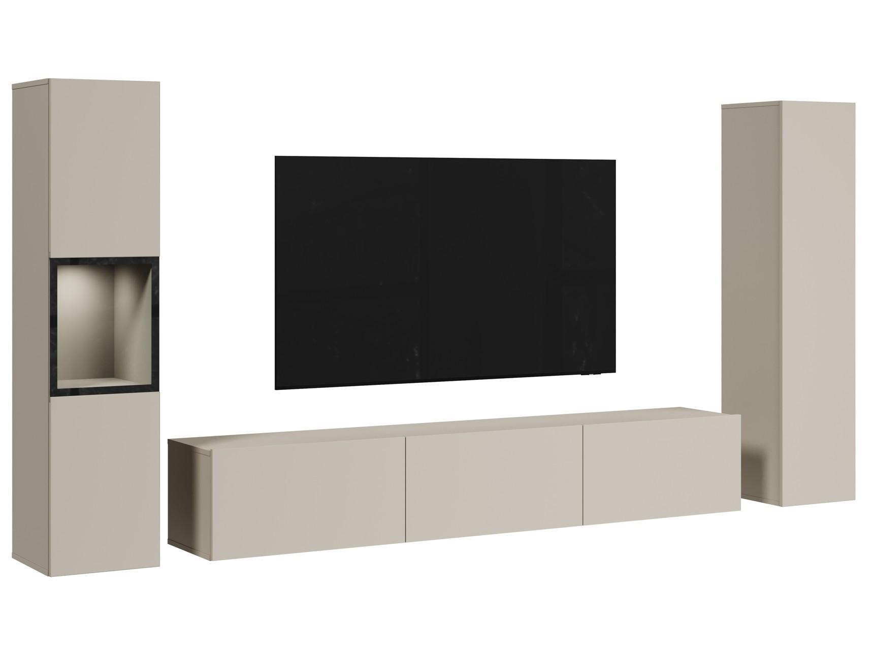 OBÝVACIA STENA BERLIN III - sivá/kašmírová, Design, kompozitné drevo/sklo (240/130/31cm) - P & B
