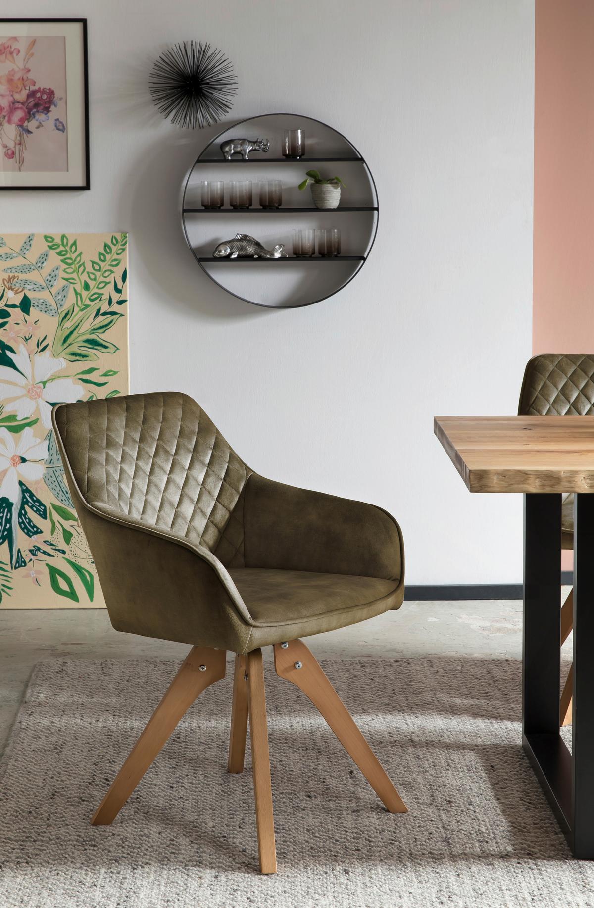 Armlehnstuhl Grün B: 59 Cm - Eichefarben/Grün, MODERN, Holz/Textil (59/85/61cm) - Livetastic