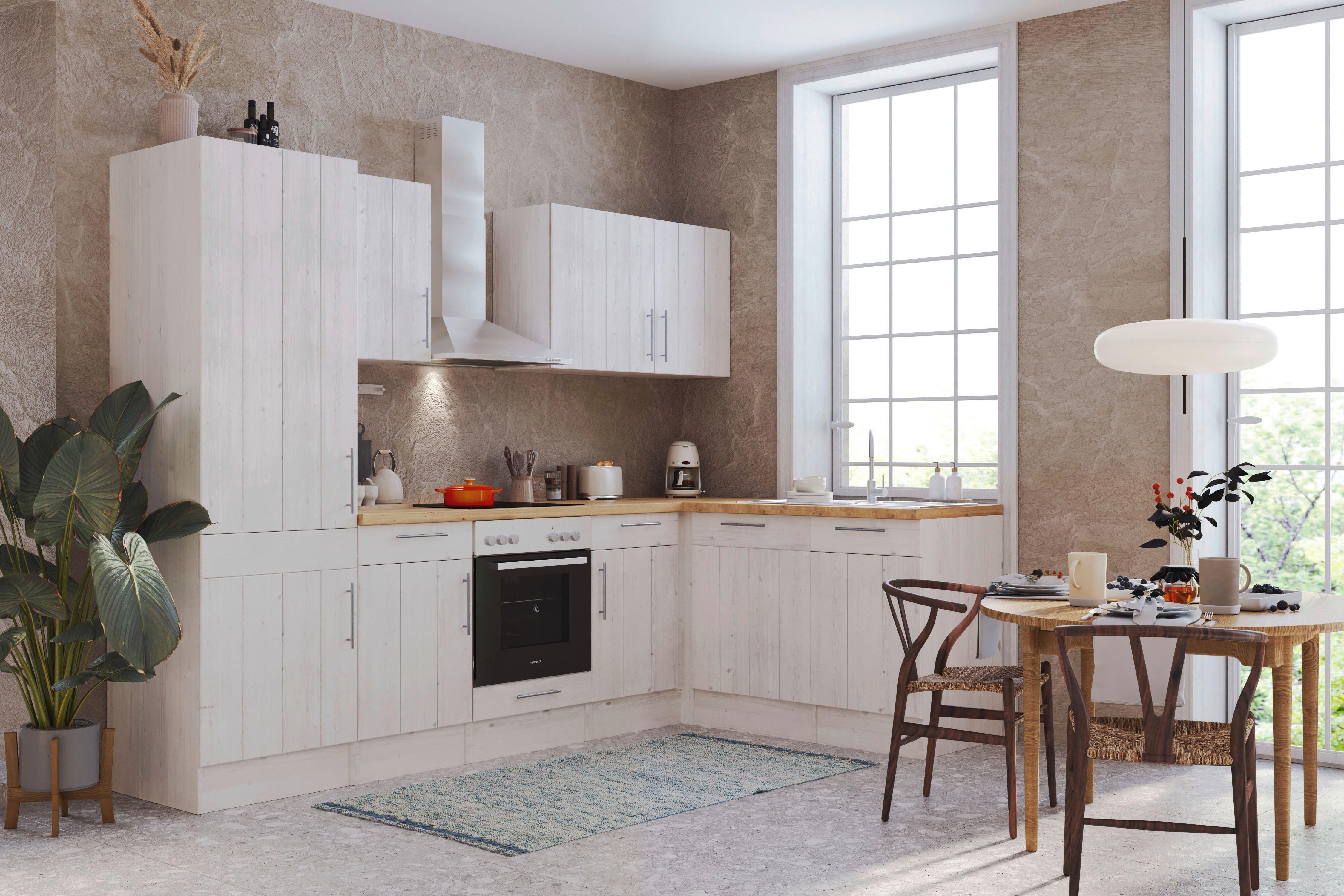 Eckküche Premium mit Geräten 280x172 cm Weiß/Eiche Dekor - Eichefarben/Weiß, ROMANTIK / LANDHAUS, Holzwerkstoff (280/172cm) - Respekta