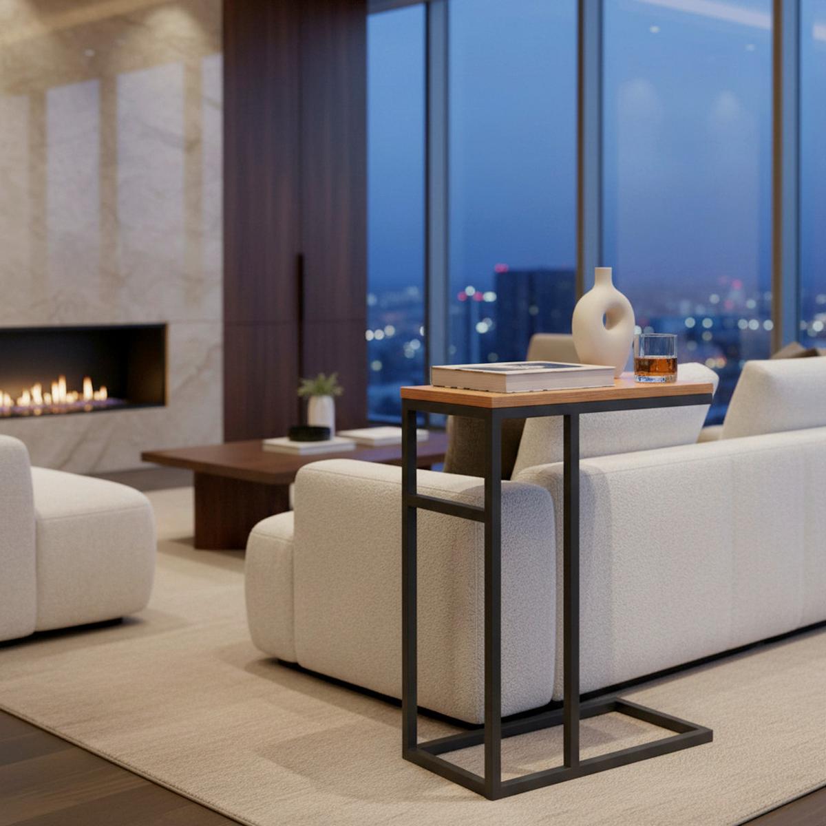 Odkládací stolek GIORGIA barvy dubu - černá/barvy dubu, Moderní, kov/kompozitní dřevo (47/27/64cm) - P & B