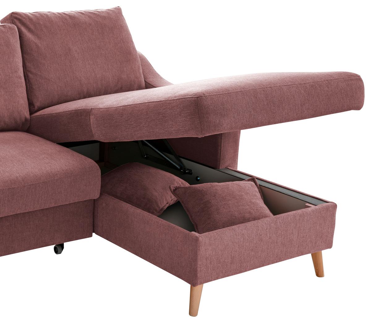 Ecksofa mit Schlaffunktion Valentina mit Kissen Rosa - Rosa/Naturfarben, KONVENTIONELL, Textil (228/150cm) - P & B