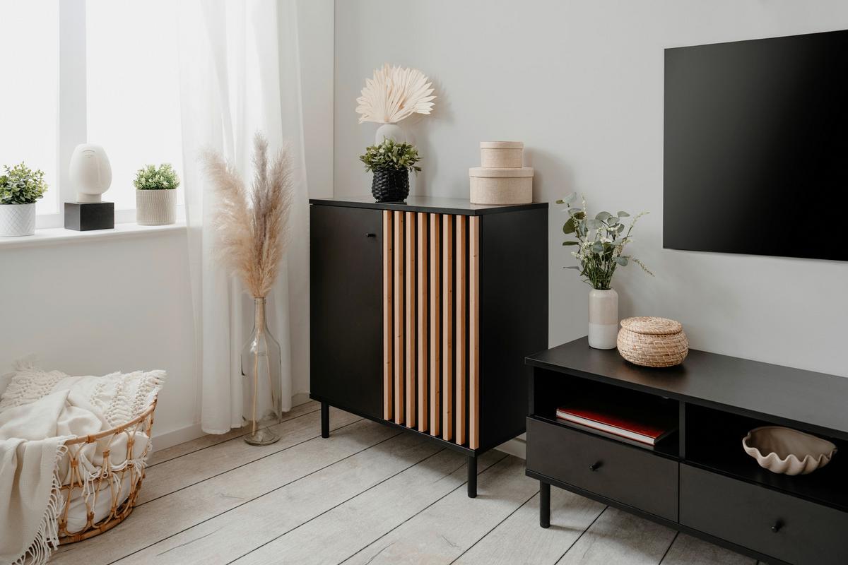 Kommode Monza 01d - Schwarz/Eiche Artisan, Design, Holzwerkstoff (80/90/40cm) - Livetastic