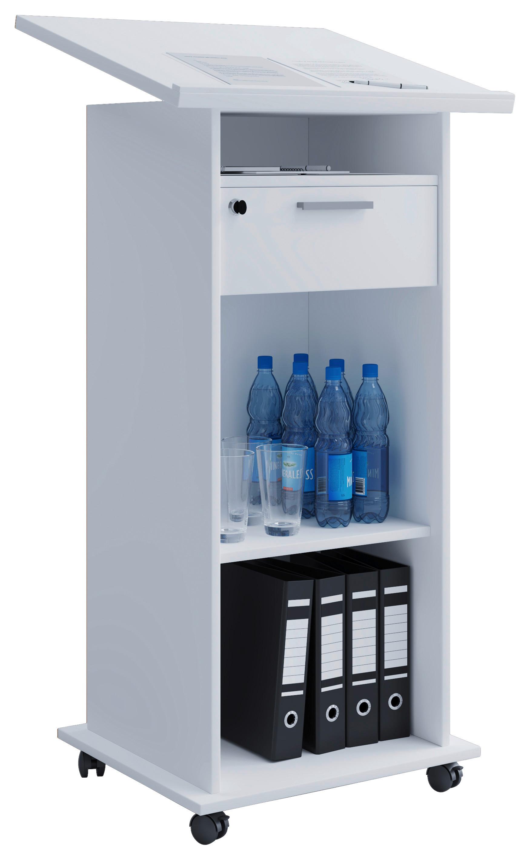Stehpult mit Stauraum + Rollen B 60cm H 120cm Meeta, Weiß