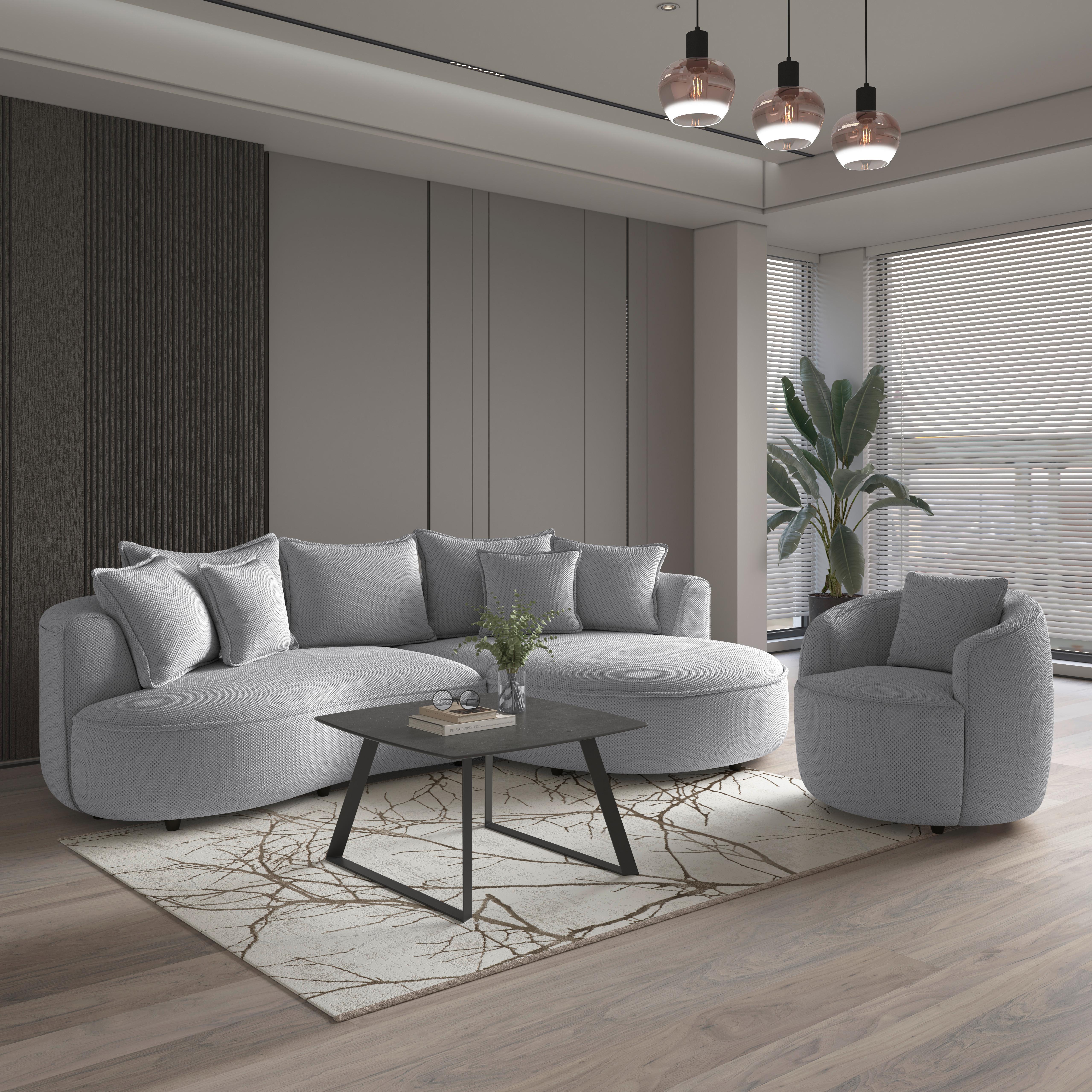 Relaxační křeslo PINA, světle šedá, s polštářem - černá/světle šedá, Moderní, textil/plast (81/74/81cm)