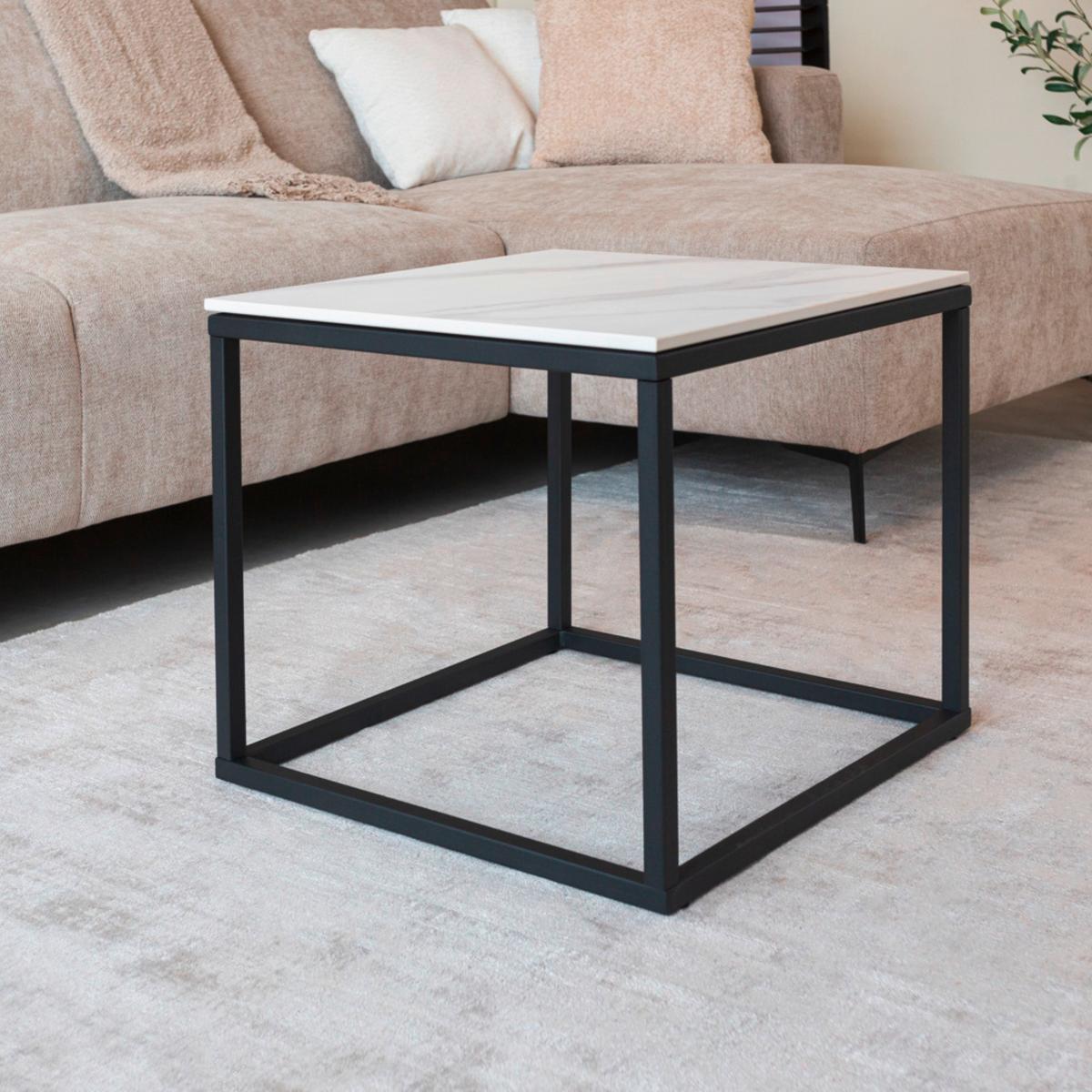 Couchtisch Michael Weiß/Schwarz, 50 cm - Schwarz/Weiß, MODERN, Stein/Metall (50/44/50cm) - MID.YOU