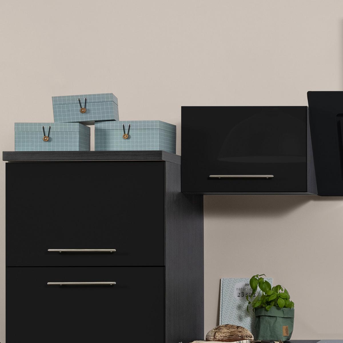 Küchenzeile mit Geräten 270 cm Schwarz Hochglanz - Schwarz/Grau, KONVENTIONELL, Holzwerkstoff (270cm) - Respekta