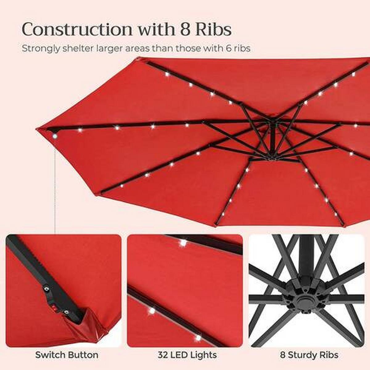 Led Sonnenschirm Rot Schwarz Bxl: 300x300 Cm - Rot/Schwarz, Basics, Textil/Metall (300/300cm) - Modante