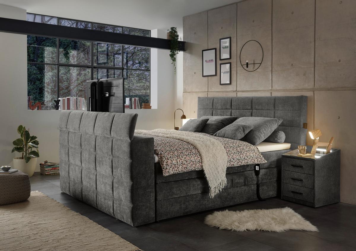 Boxspringbett Mit Topper 180x200 Cm Denver - Dunkelgrau, KONVENTIONELL, Textil (180/200cm) - Carryhome