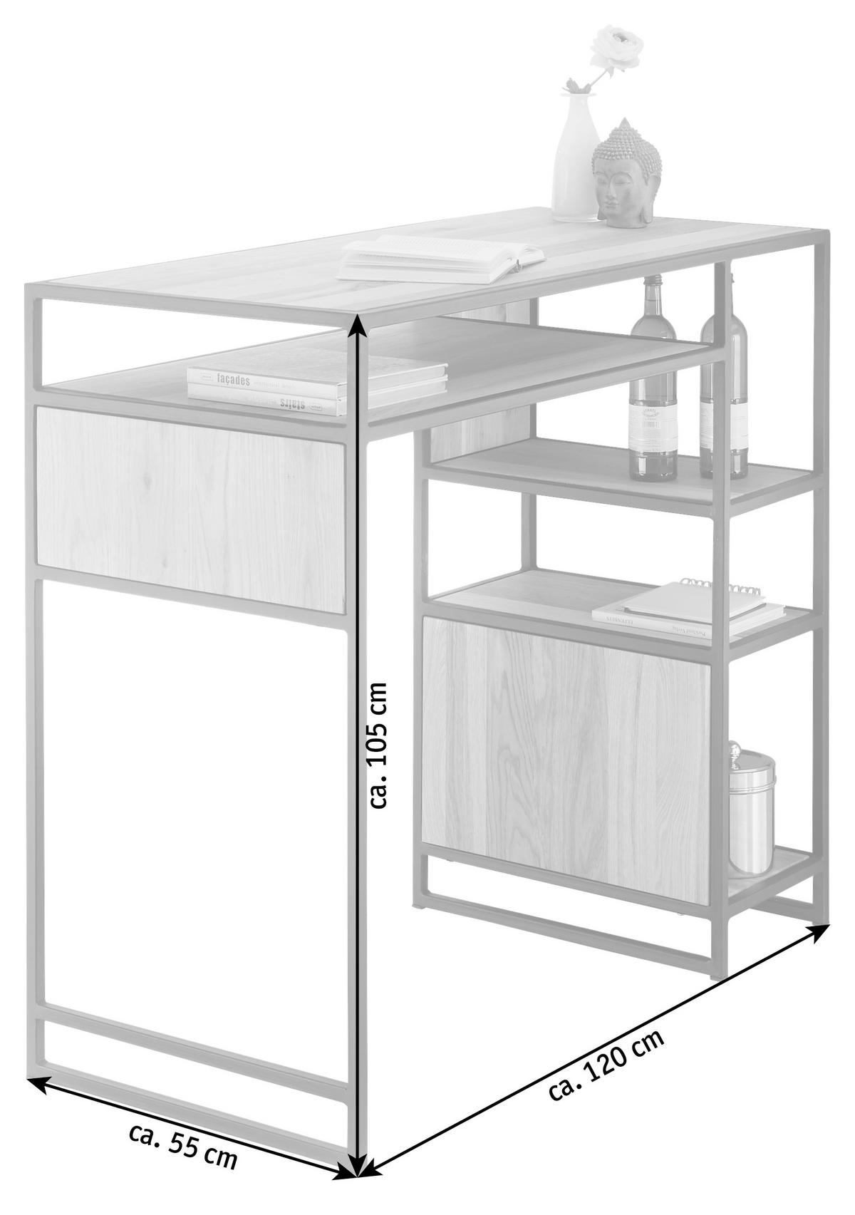 Bartisch Carlos 120x55x105 Cm Eiche Dekor Mit Stauraum - Eichefarben/Schwarz, Design, Holz/Metall (120/55/105cm) - Livetastic