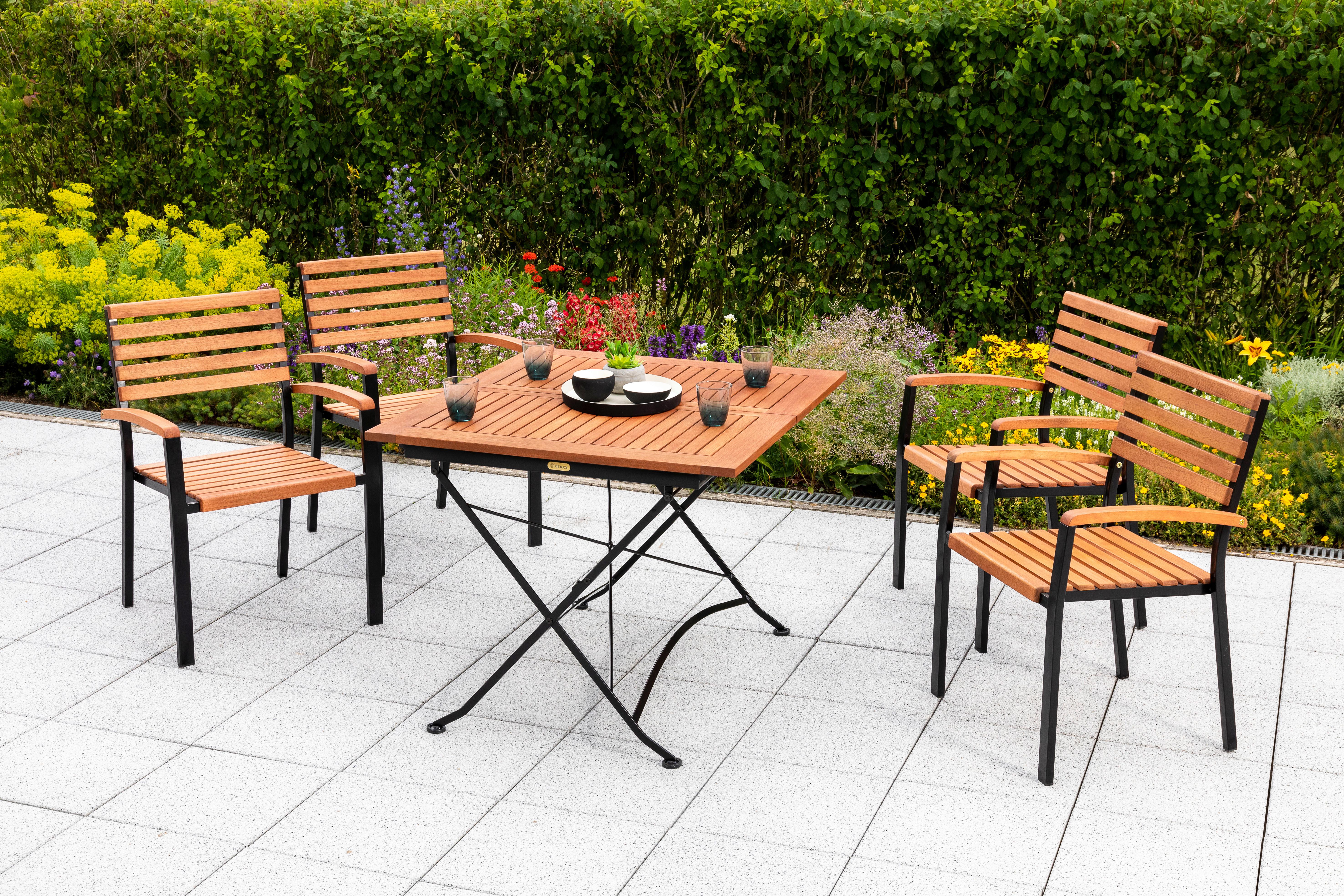 Gartentisch Klappbar Holz/ Metall L: 90 cm - Graphitfarben/Naturfarben, KONVENTIONELL, Holz/Metall (90/90/73cm) - Gardenson
