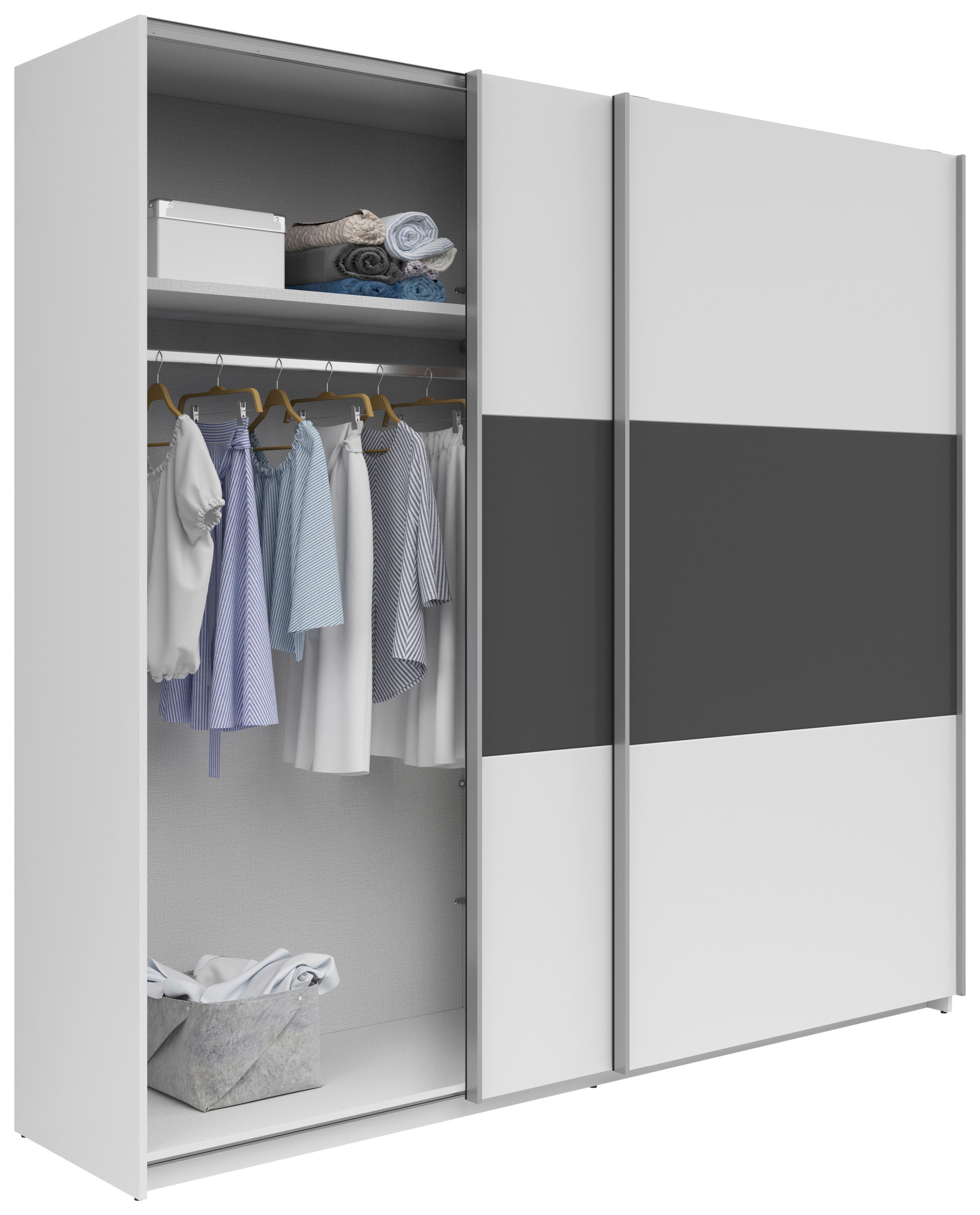 Schwebetürenschrank 218 cm Saturn Weiß Dekor - Graphitfarben/Weiß, KONVENTIONELL, Holzwerkstoff (218/210/59cm)