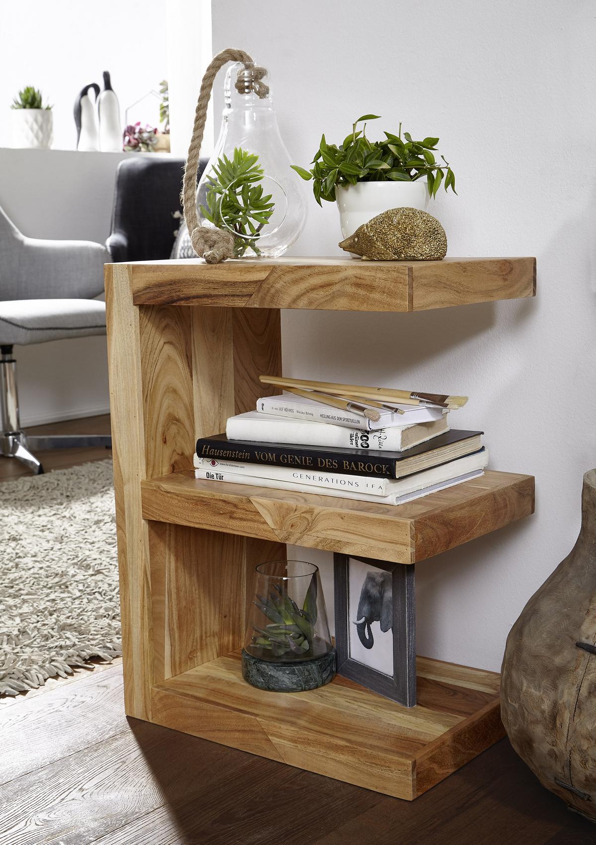 Beistelltisch Holz E-Förmig Mumbai, Akazie - Akaziefarben, MODERN, Holz (45/30/60cm) - MID.YOU