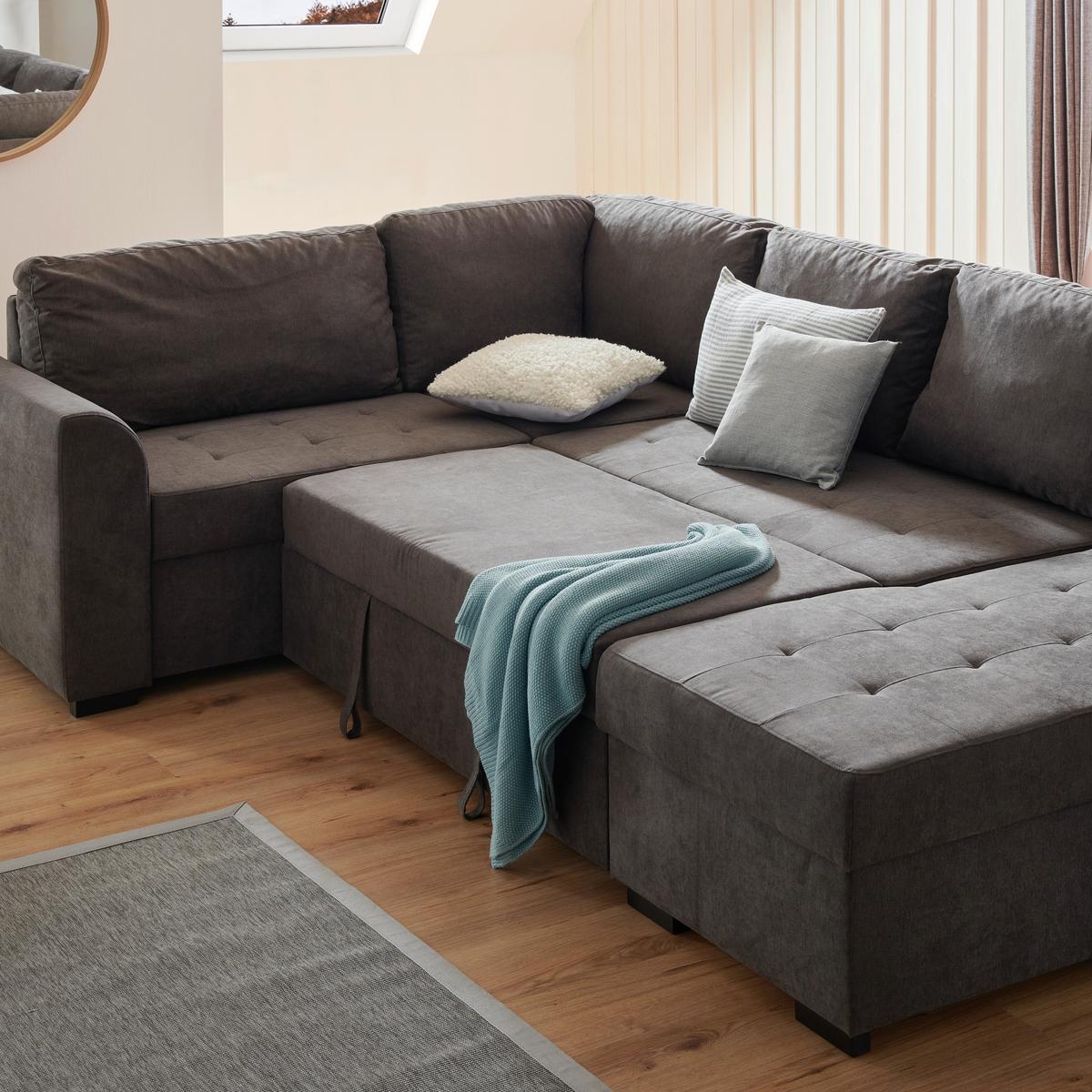 Rozkládací sedací souprava Reno U, barva petrolej - petrolej/černá, Design, textil/plast (205/311/160cm) - Xora