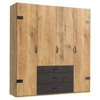 Drehtürenschrank mit Laden 200cm Detroit, Eiche/Graphit - Eichefarben/Graphitfarben, Basics, Holzwerkstoff (200/216/58cm) - MID.YOU