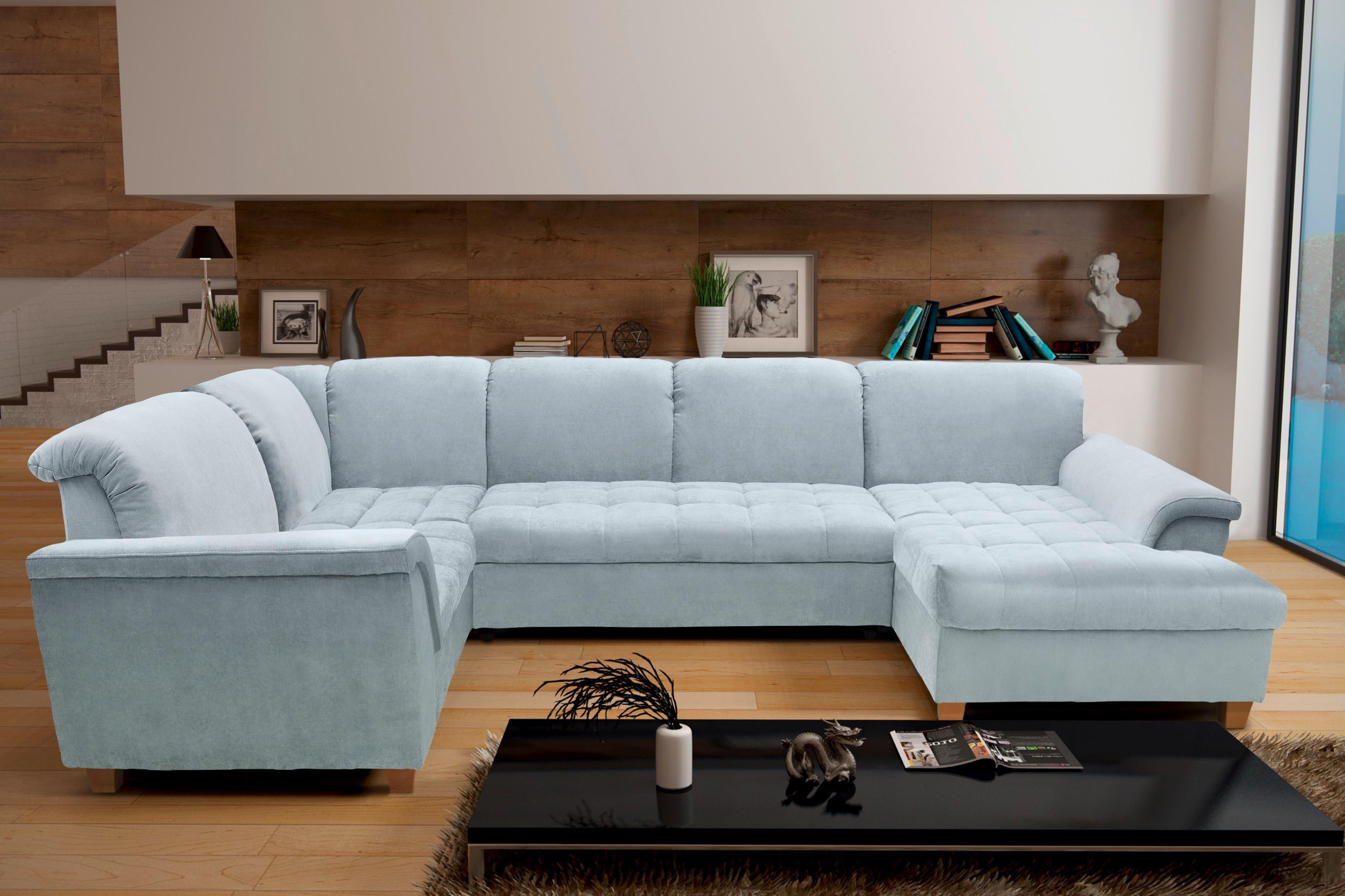 Wohnlandschaft Franzi Mit Schlaffunktion Pastellblau - Pastellblau/Eichefarben, KONVENTIONELL, Textil (214/352/170cm) - MID.YOU