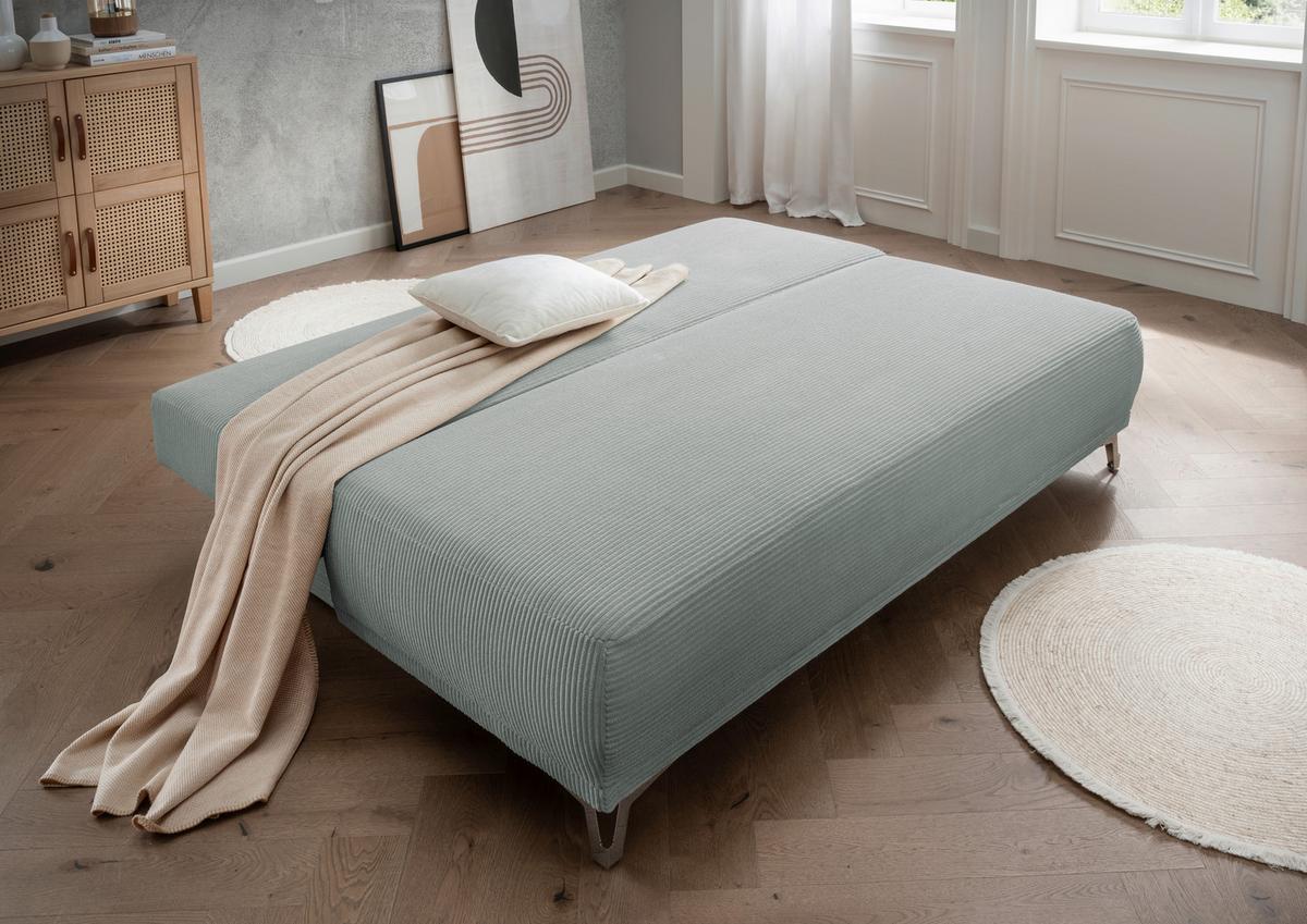 Schlafsofa Ari Hellblau Cord, B: 198 cm - Chromfarben/Hellblau, MODERN, Textil (198/90/100cm) - Livetastic