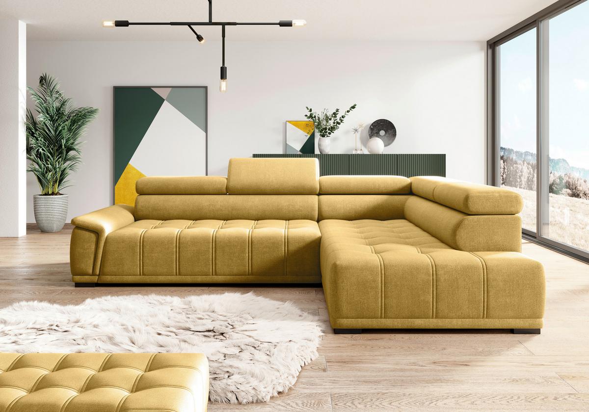 Rohová sedačka GRINALDI, pravá, horčicovožltá - horčicovožltá/čierna, Modern, textil/plast (283/106cm) - Premium Living