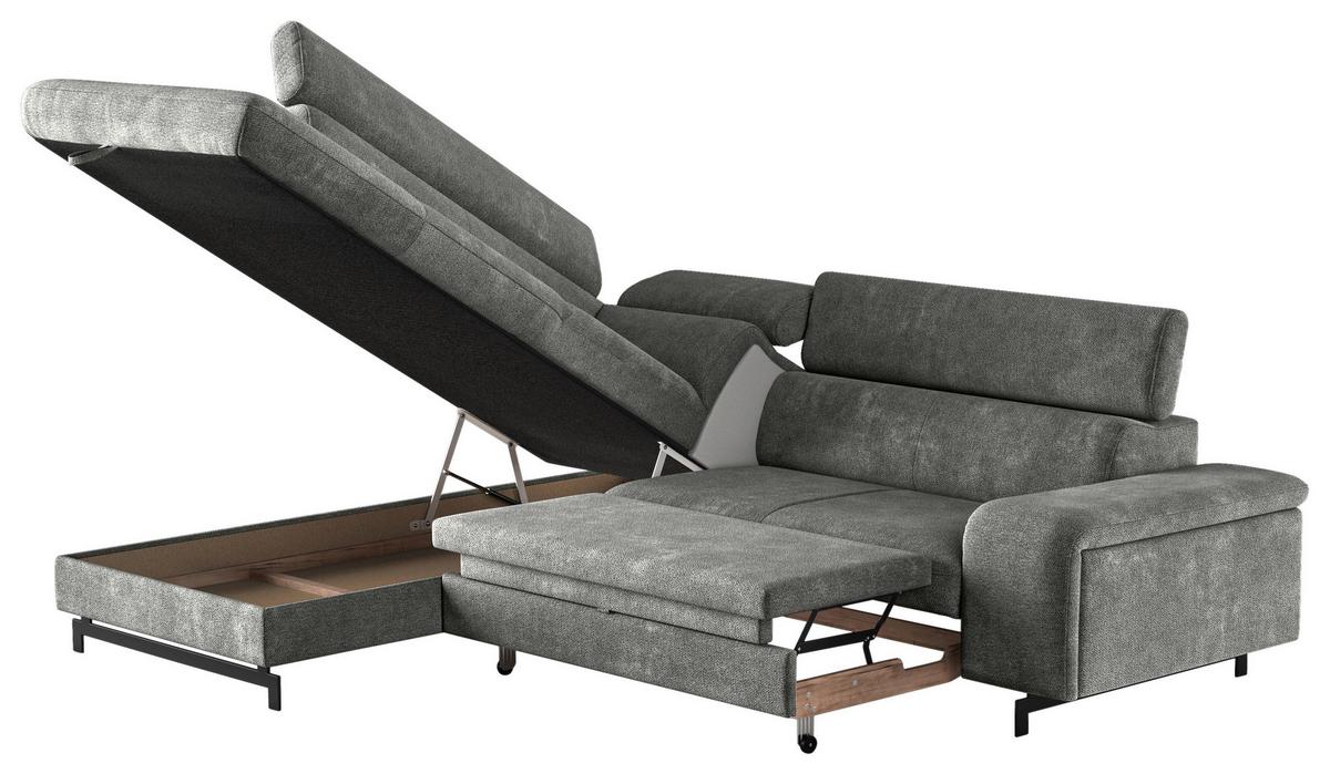 Ecksofa mit Bettkasten Emma Grau 215x262 cm - Schwarz/Grau, Textil (215/262cm) - MID.YOU