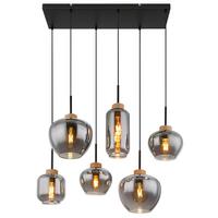 Hängeleuchte 6-Flammig Indoor - Schwarz/Naturfarben, Design, Glas/Textil (80/40/120cm) - Globo