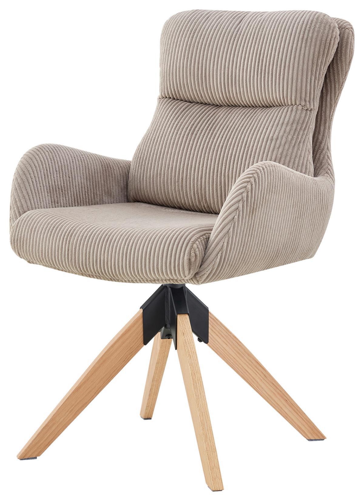 Armlehnstuhl Malu Cord Taupe Echtholz Beine - Taupe/Naturfarben, KONVENTIONELL, Holz/Textil (60/91/72cm) - Livetastic