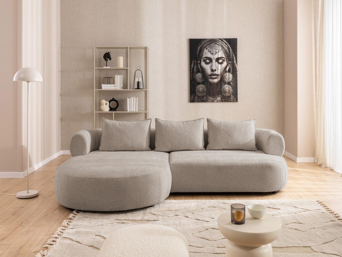 Ecksofa Ferro Hellbraun S: 156x256 cm - Hellbraun/Schwarz, Design, Textil (156/256cm) - Livetastic